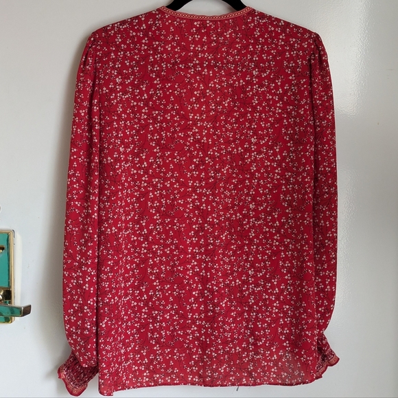 Max Studio Red White Floral Long Sleeve Wrap Style Blouse Large - Picture 11 of 15